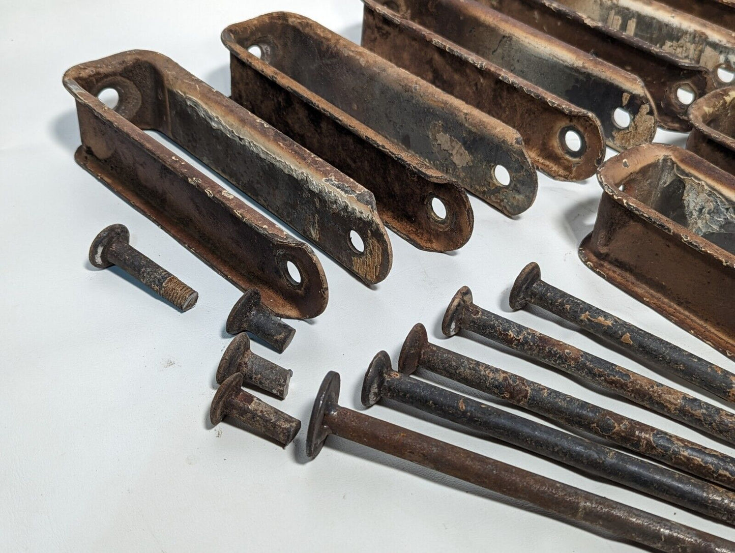 Lot of 8 U brackets with 5 pins, 4 sheared heads as pictured, shabby chic crafts