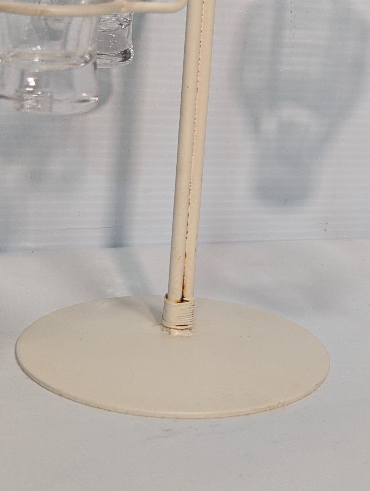 Vintage 80s White Metal Candle Holder Stand 3 Tealight Centerpiece Porch Garden
