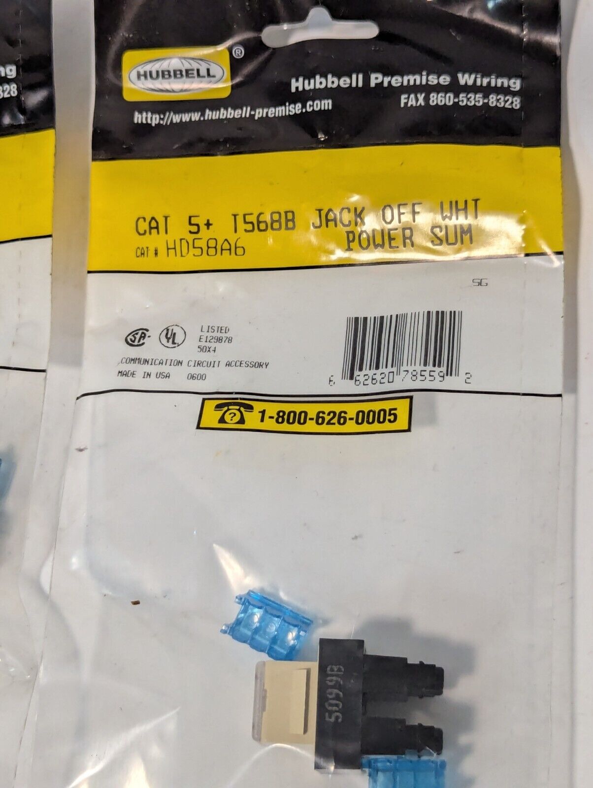 Lot of 9 Hubbell HD58A6 CAT 5+ T568B Jacks, Off White, Power Sum - Free Shipping