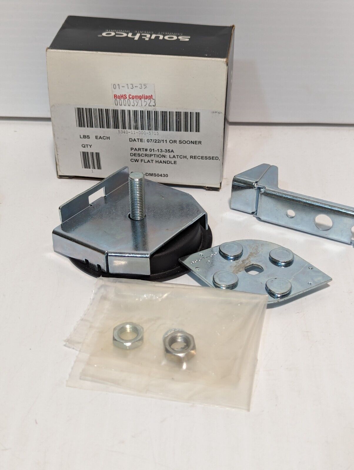 SouthCo 01-13-35A RoHS Compliant Latch Recessed CW Flat Handle - Free Shipping