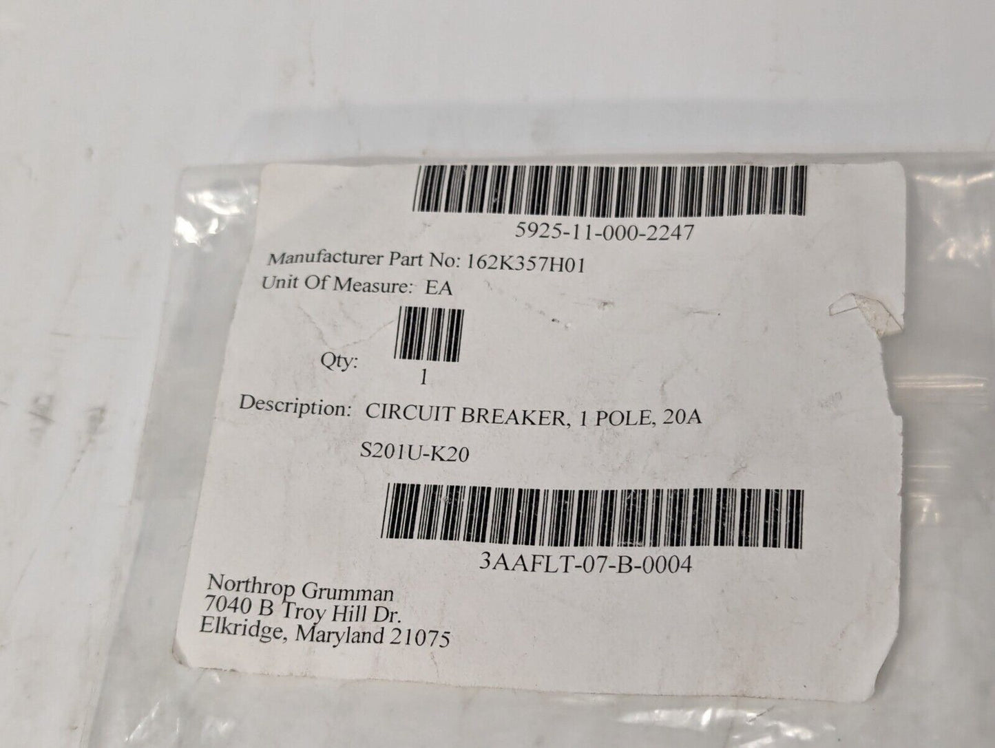 ABB S201U-K20 Circuit Breaker, 20A, 240VAC, 1-Pole - Free Shipping