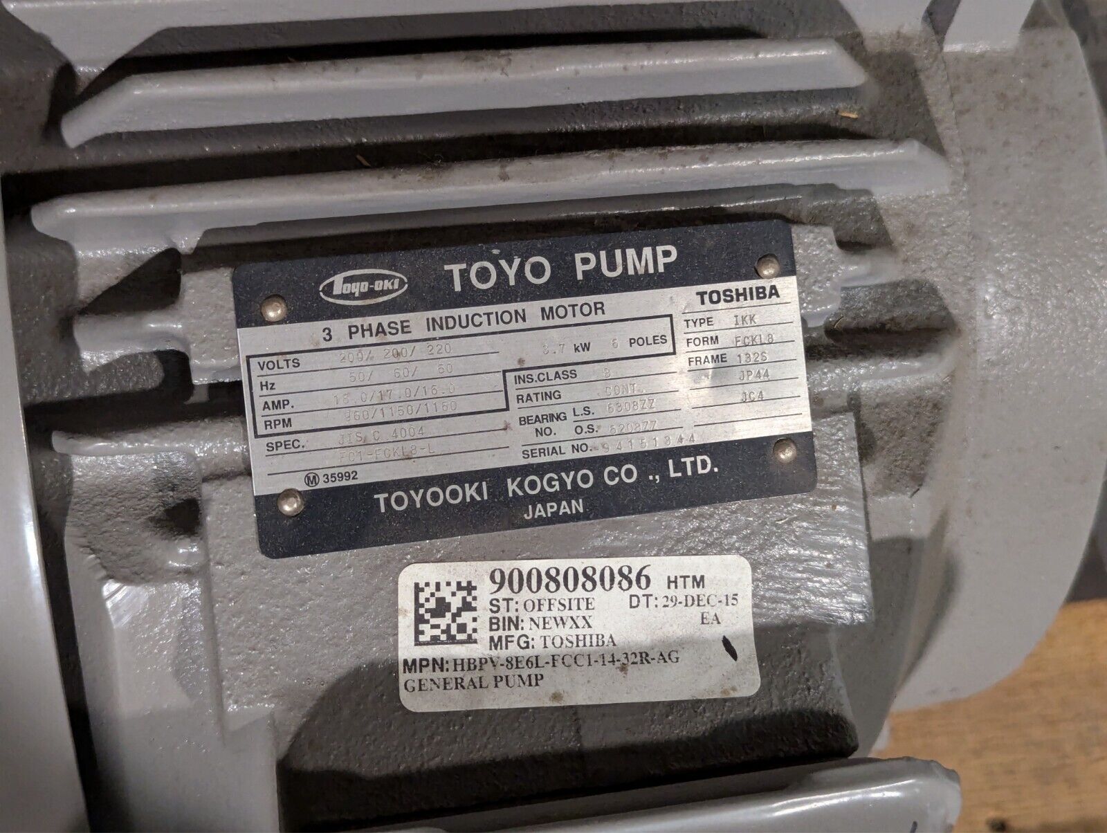 Toyo HBPV-8E6L-FCC1-14-32R-AG Pump (Toshiba IKK FCKL8) Toyooki Kogyo FOR PARTS