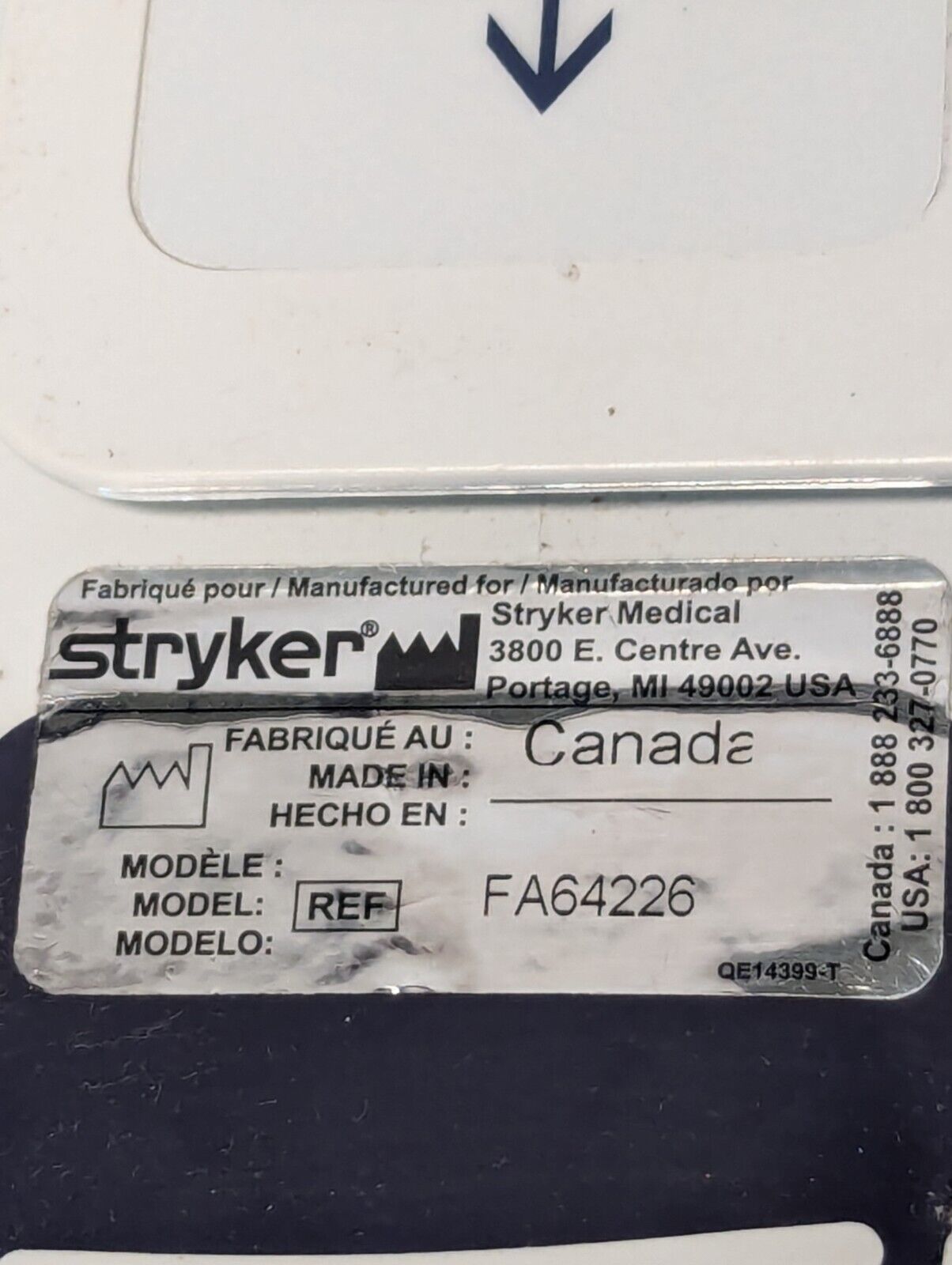 Stryker FA64226 Patient Control Pendant For Hospital Bed - For Parts