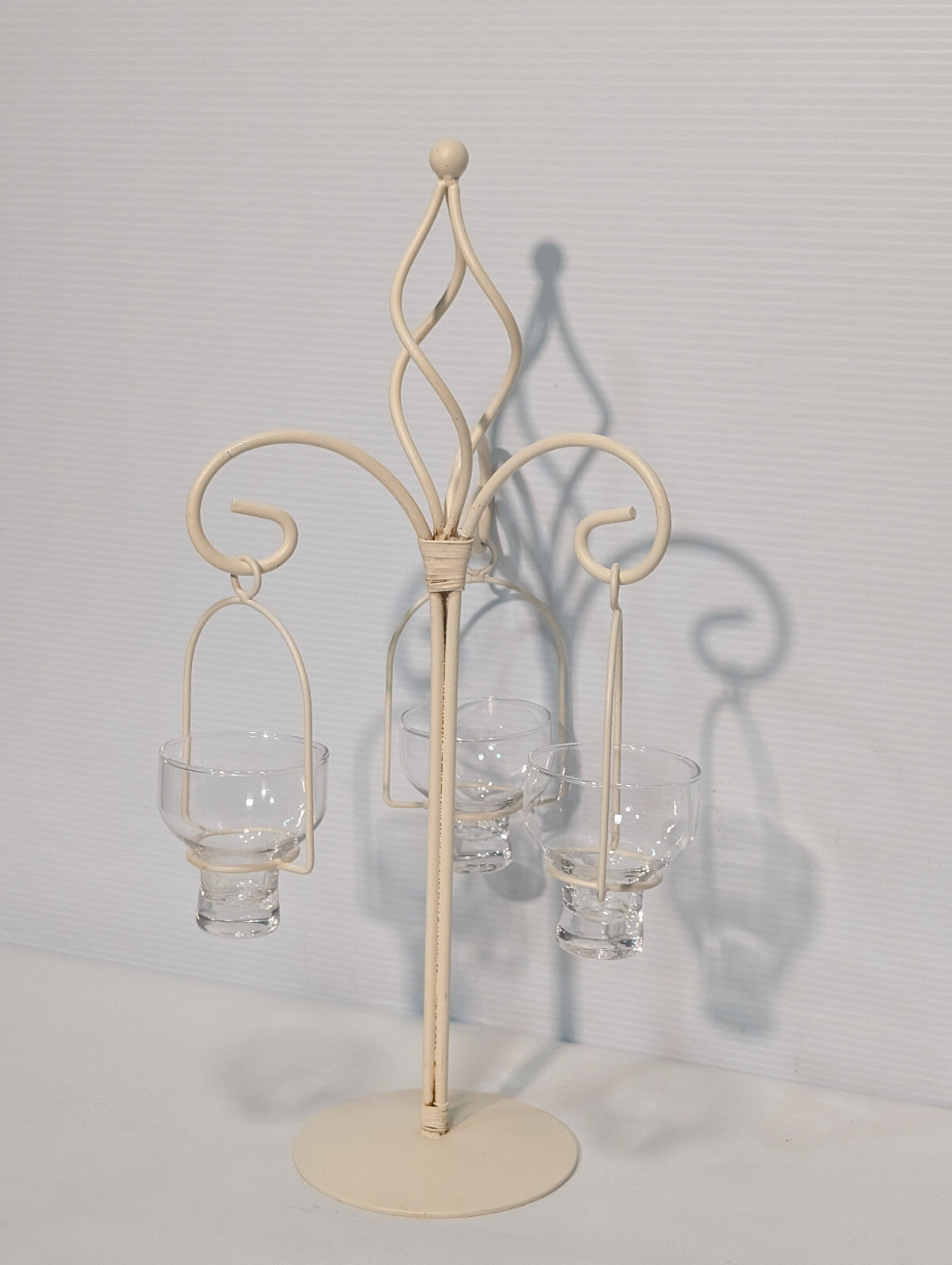 Vintage 80s White Metal Candle Holder Stand 3 Tealight Centerpiece Porch Garden