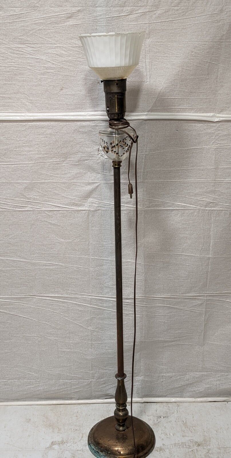 Vintage Mid-Century Milk Glass Floor Lamp 58" Tall