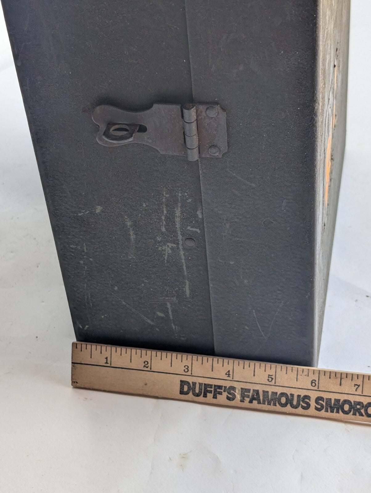 Vintage Metal Cabinet Storage Box with Flap Fold-out, Latch, Shelving