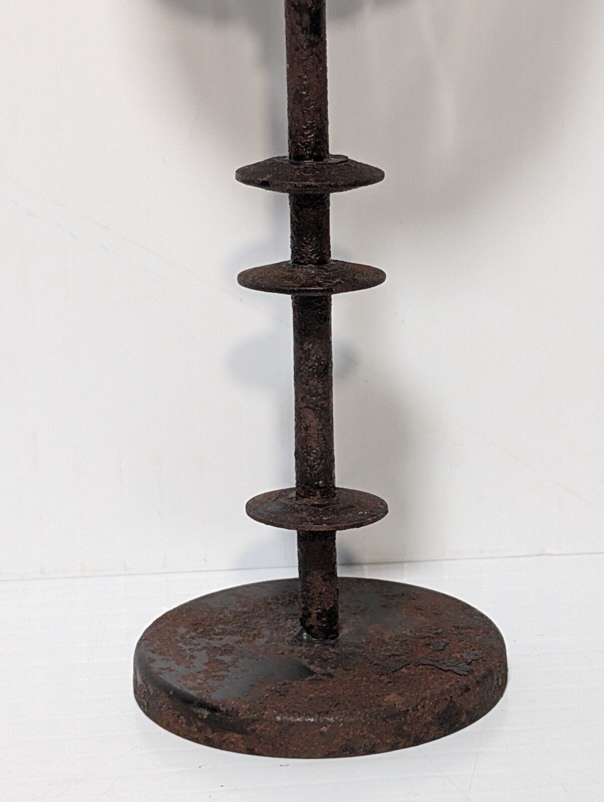 Vintage Cast Iron Candle Holder Blown Glass Cup, 12" Tall, 4" Diameter
