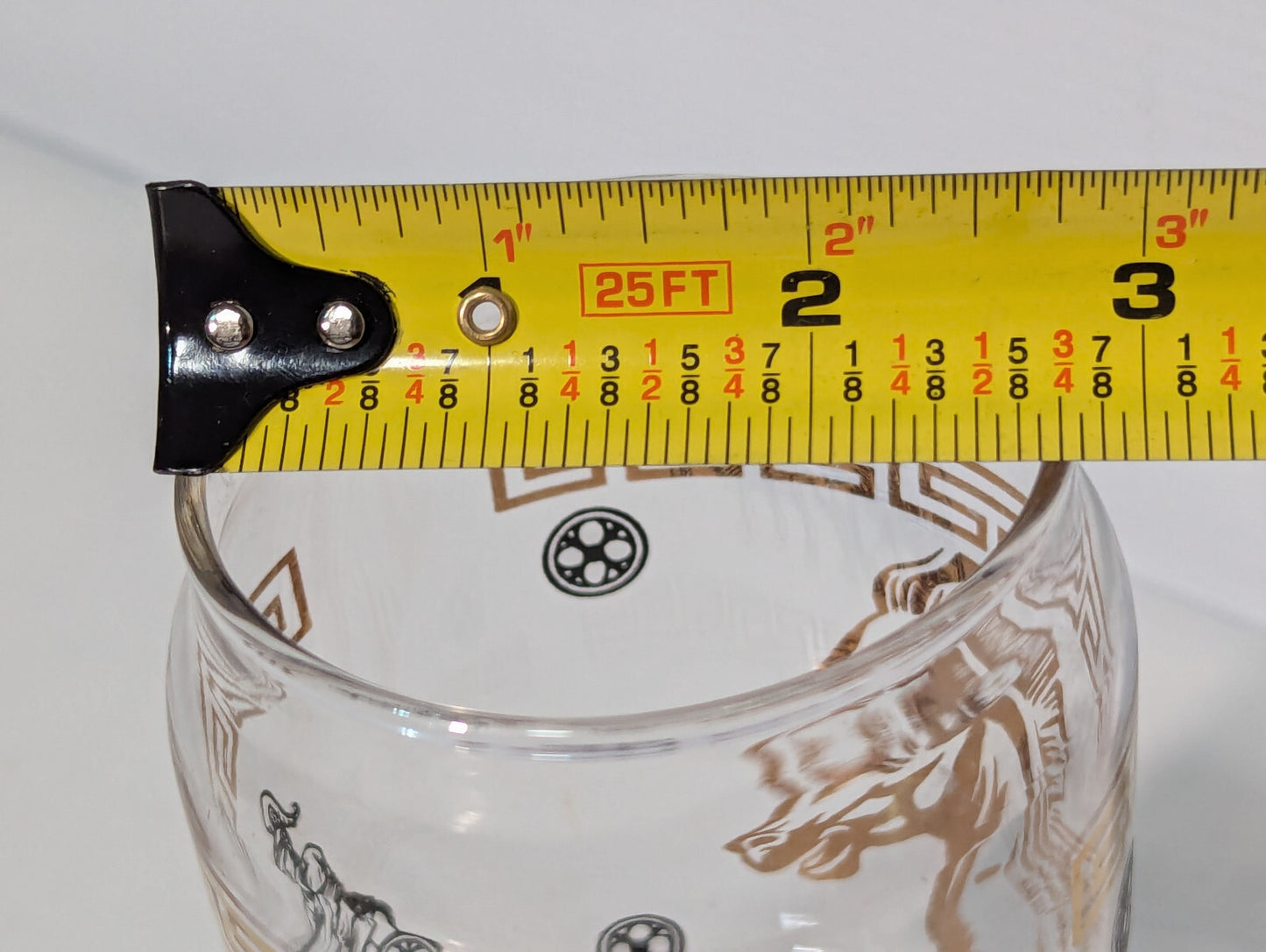 Vintage MCM Roman Greek Horse Chariot Gold Metallic Drinking Glass, Tumbler