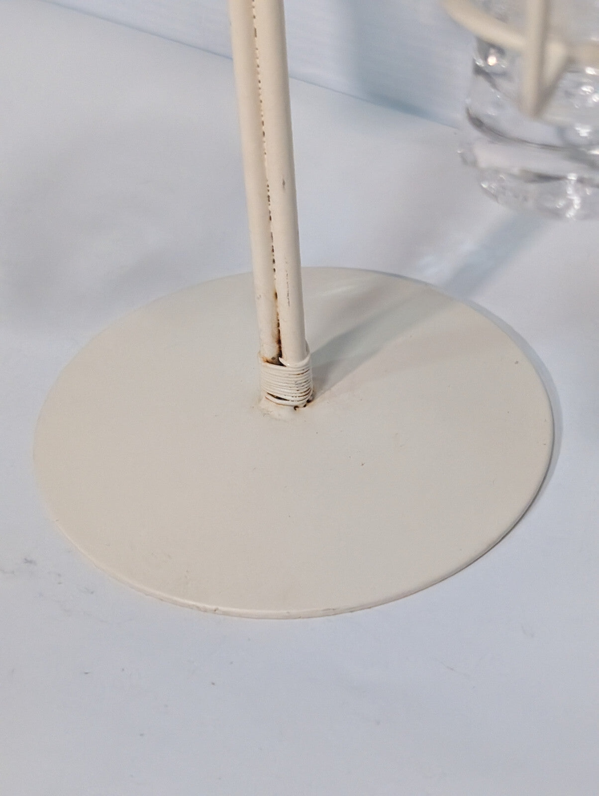 Vintage 80s White Metal Candle Holder Stand 3 Tealight Centerpiece Porch Garden