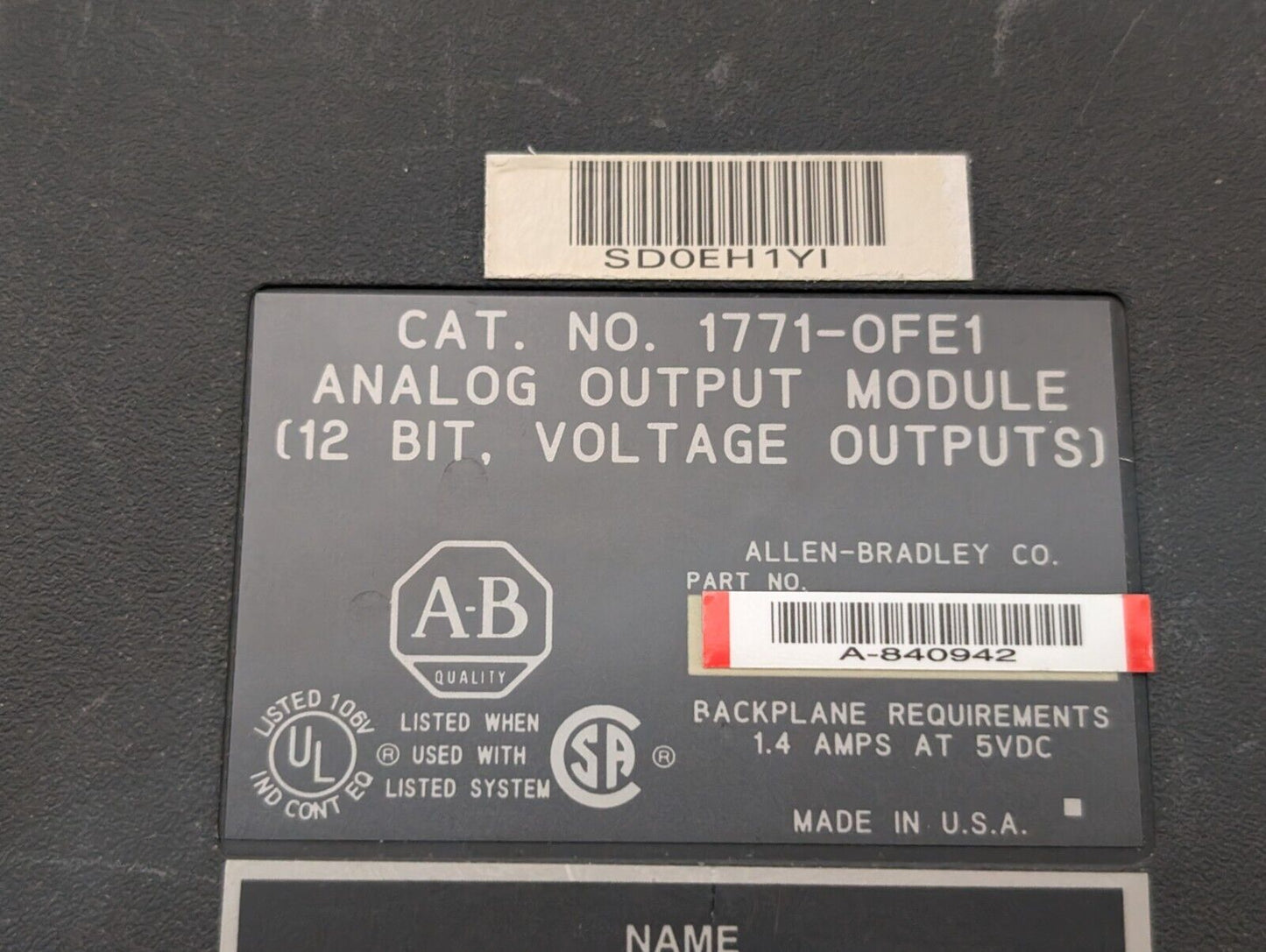 Allen Bradley 1771-OFE1/A Analog Output Module, 4 Channel, Series A - Free Ship