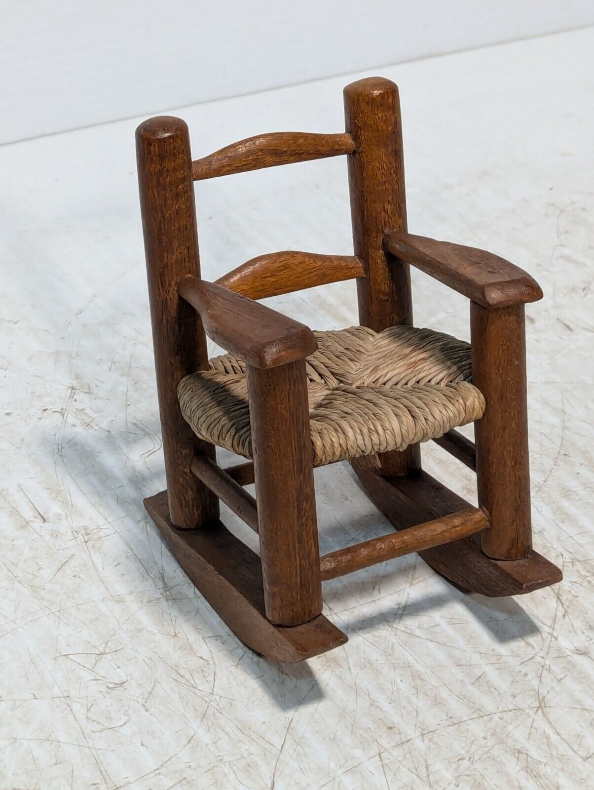 Vintage Miniature Ladder Back Rocking Chair with Rush Seat - Free Shipping