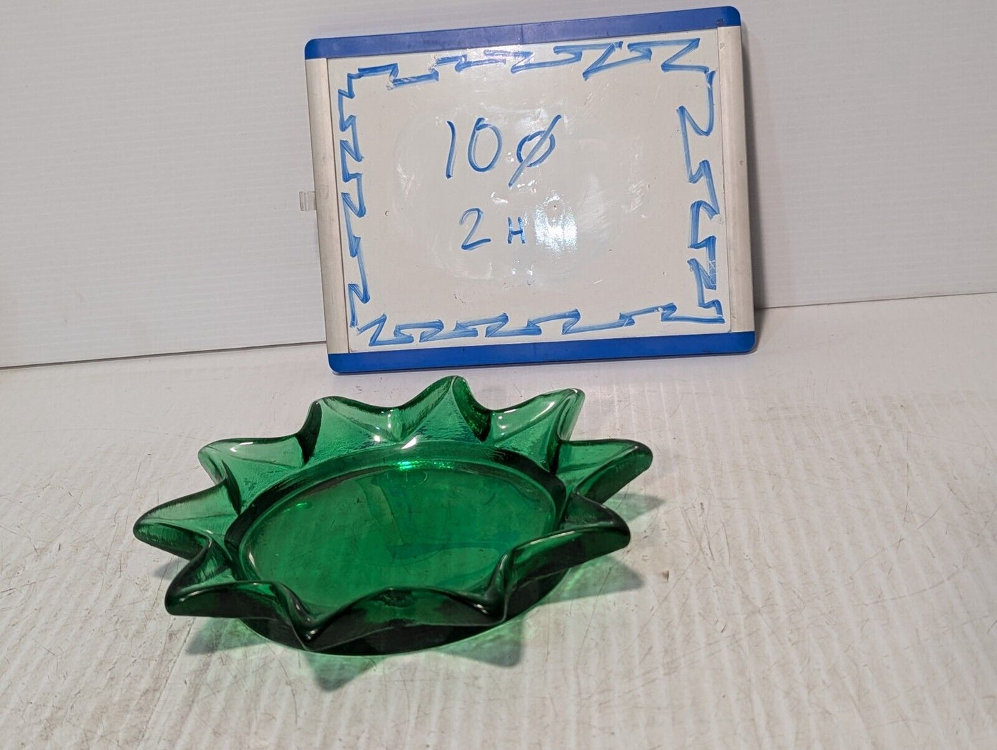 Vintage MCM Green Art Glass Trinket Dish, 10" in Diameter - Free Shipping