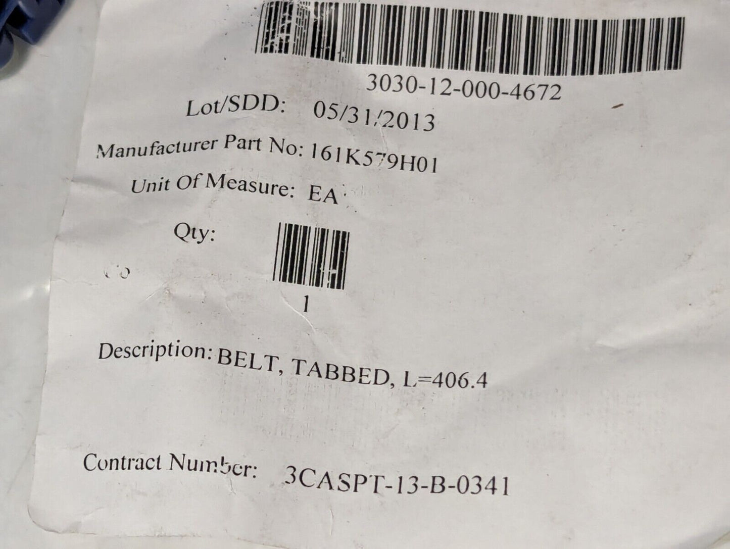 Uni Conveyor Belt Tabbed Plastic Blue L=406.4 161K579H01 - Free Shipping