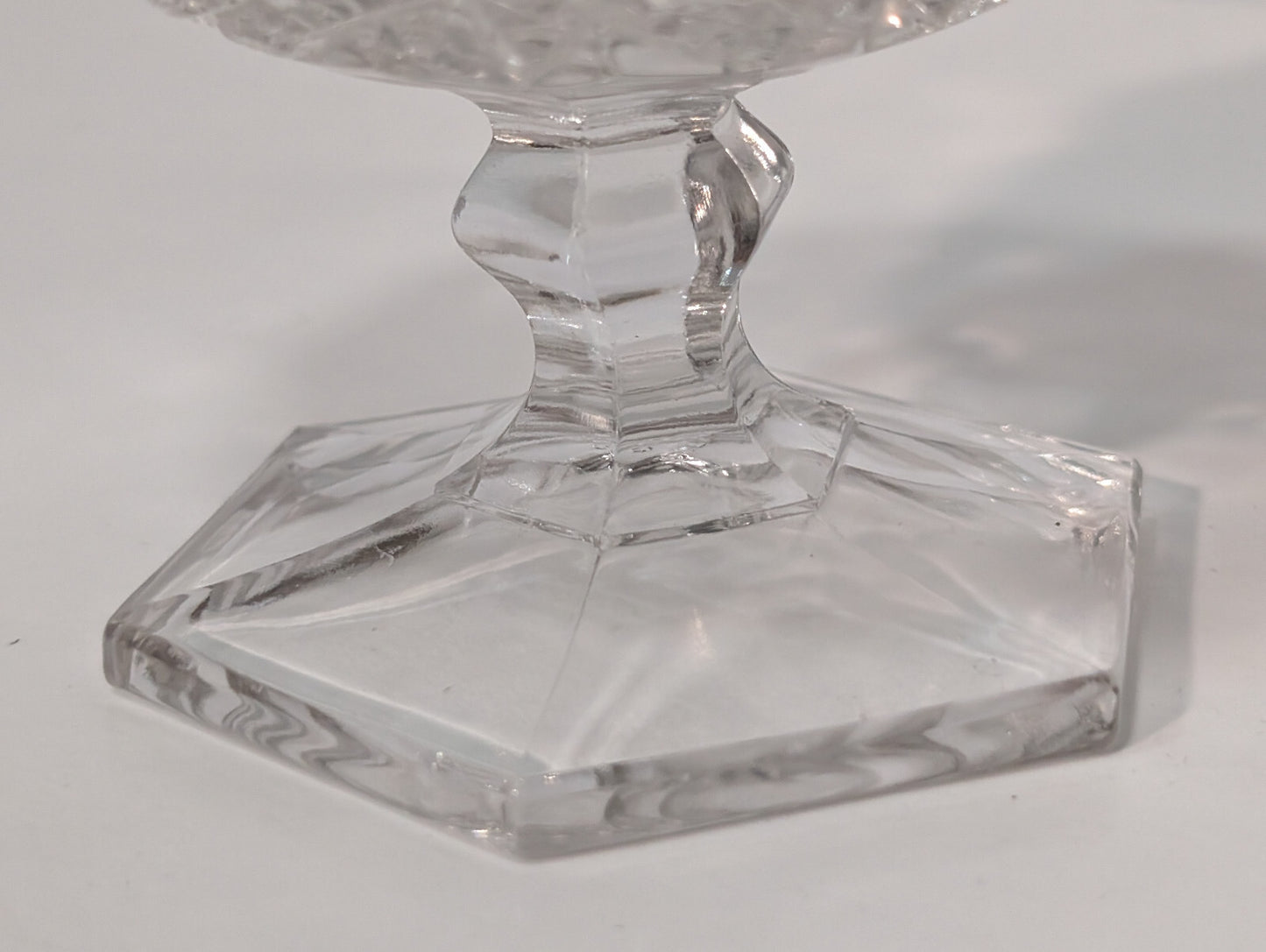 Vintage Clear Glass Crystal Candy Dish Snowflake Pattern Hexagon Pedestal Base