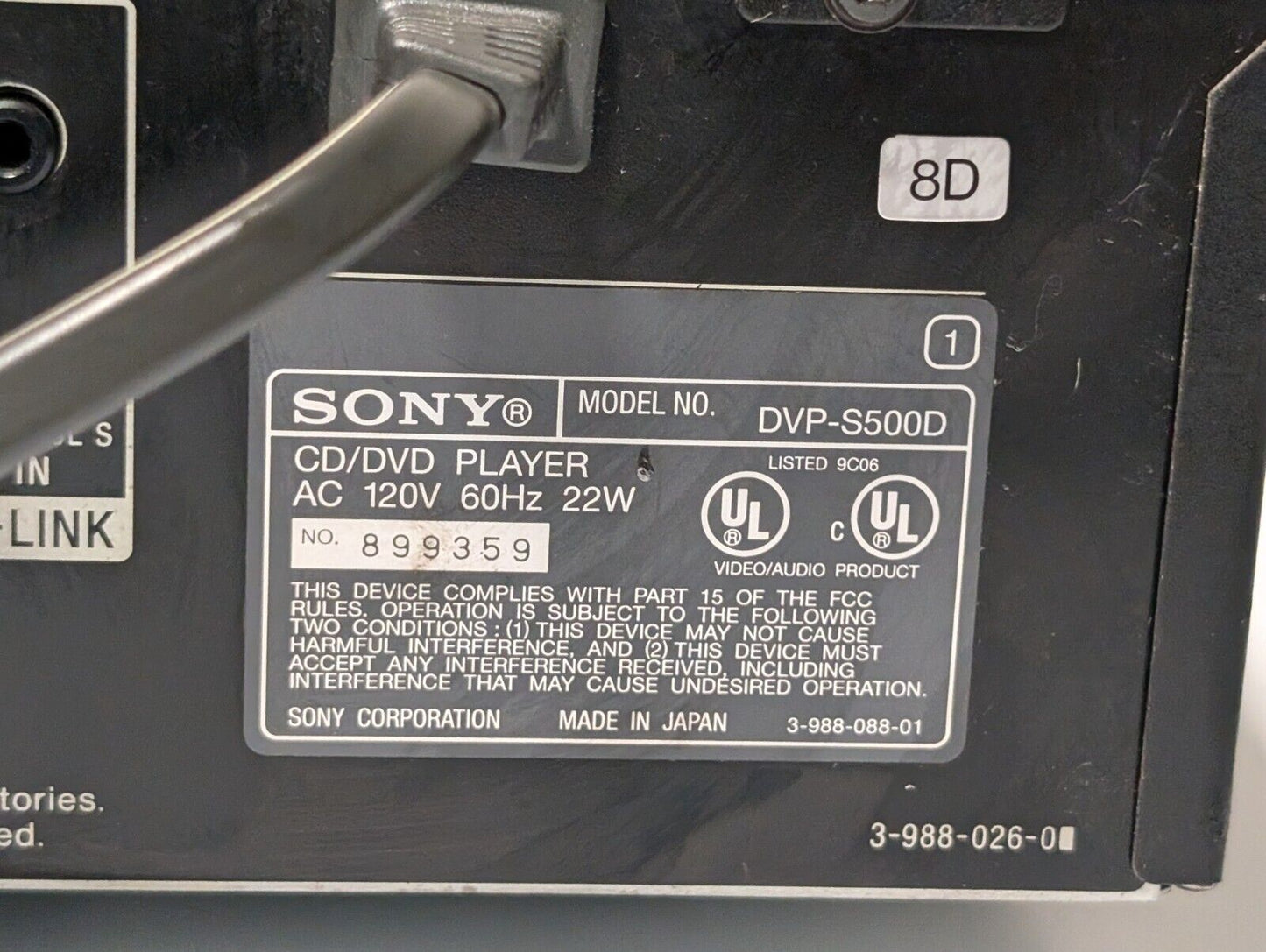 Sony DVP-S500D DVD/CD/Video CD Player, 5.1 Channel, No Remote