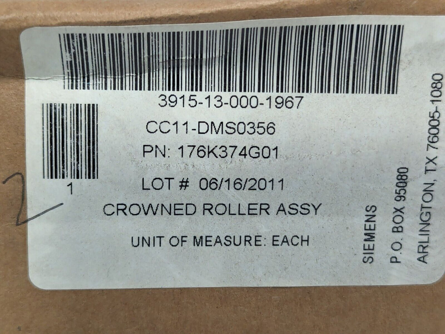 Siemens Crowned Roller Assy 3915-13-000-1967 176K374G01 - Free Shipping