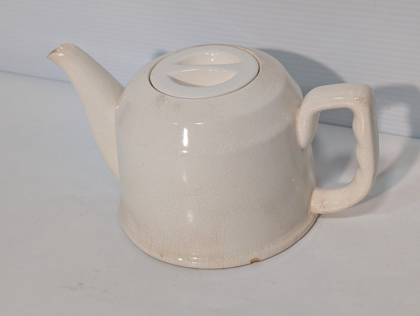 Vintage Mid Century Ceramic Stovetop Tea Pot Kettle Cream Crazing Crackle Lid