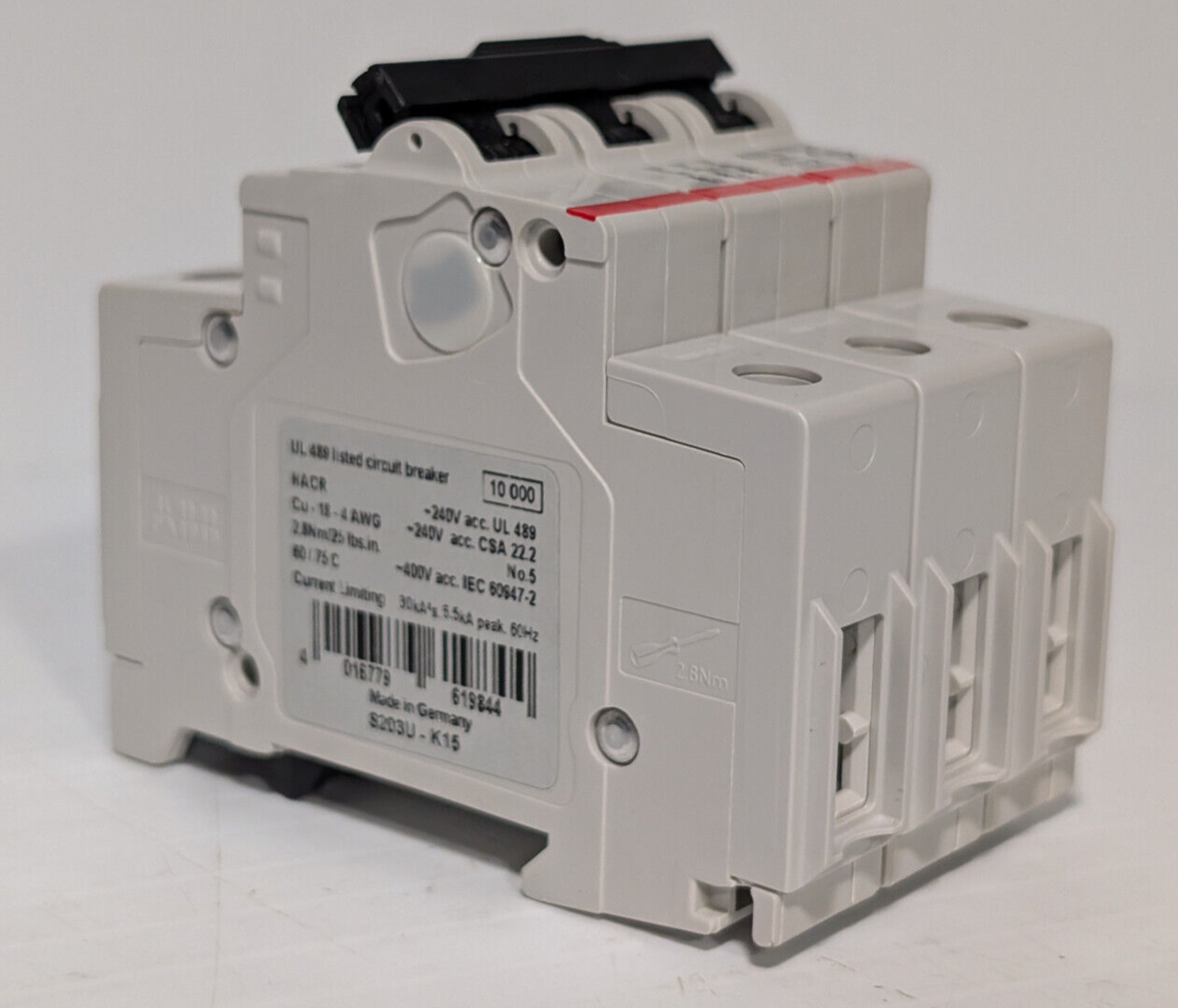 ABB S203U-K15 Circuit Breaker, 3-Pole, 15A, Made in Germany, E212323, 162K859H01