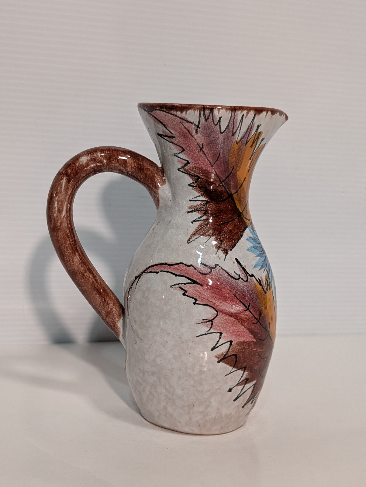 Vintage Mid Century 50s Florentine Original Handpainted Leaves Art Pitcher Vase