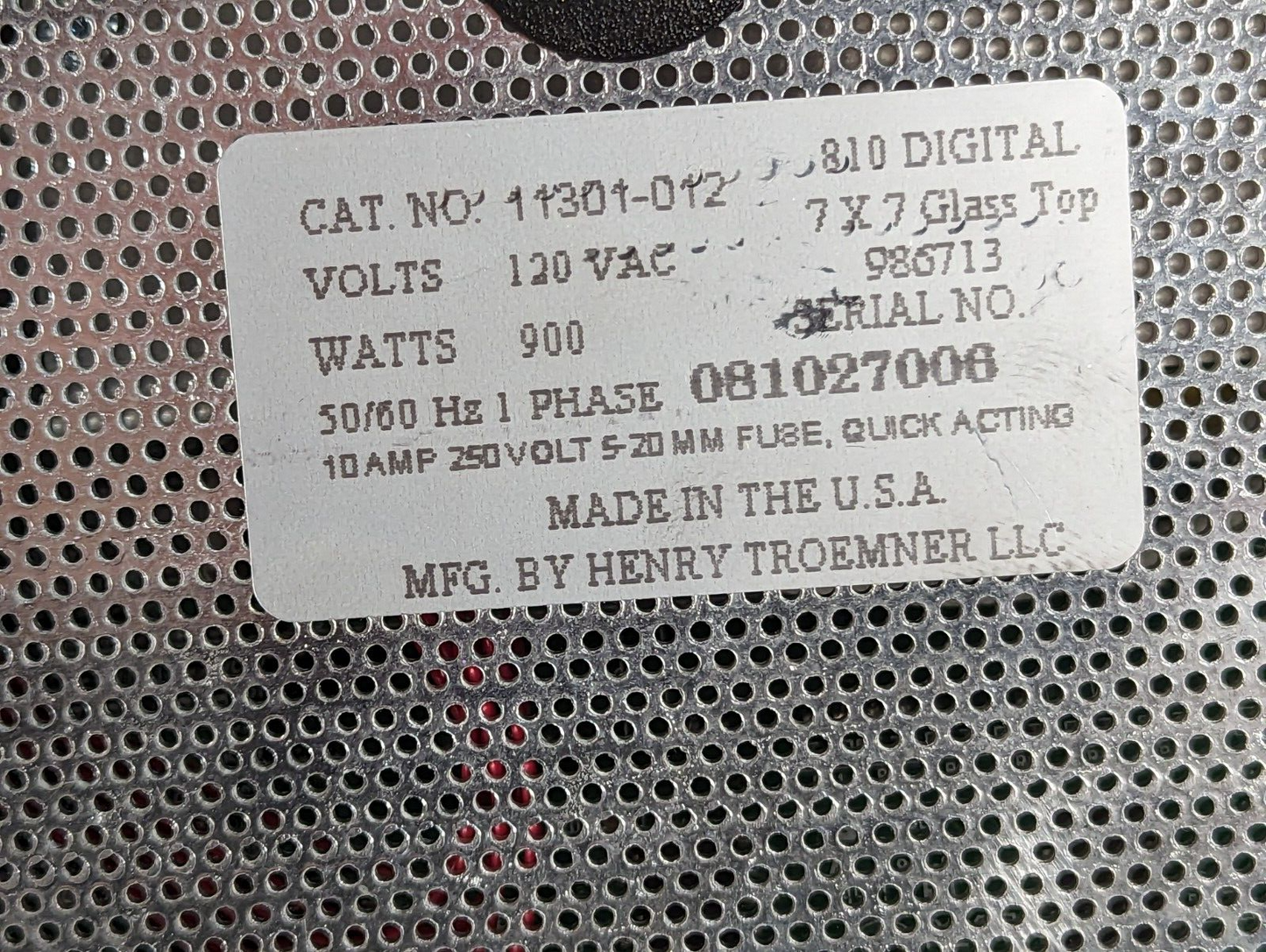 VWR 810 digital heating stir plate, cat. no. 11301-012, 7x7 glass top, 120VAC