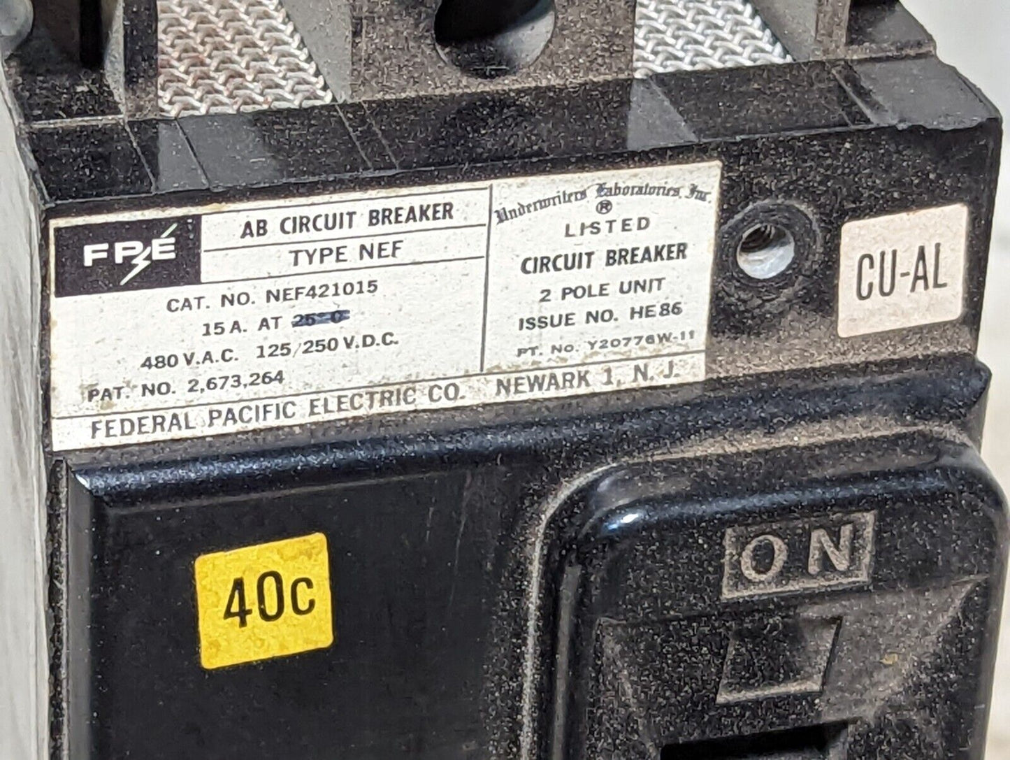 Lot of FPE NEF421015 and NEF421020 circuit breakers, 480VAC, 125/250VDC