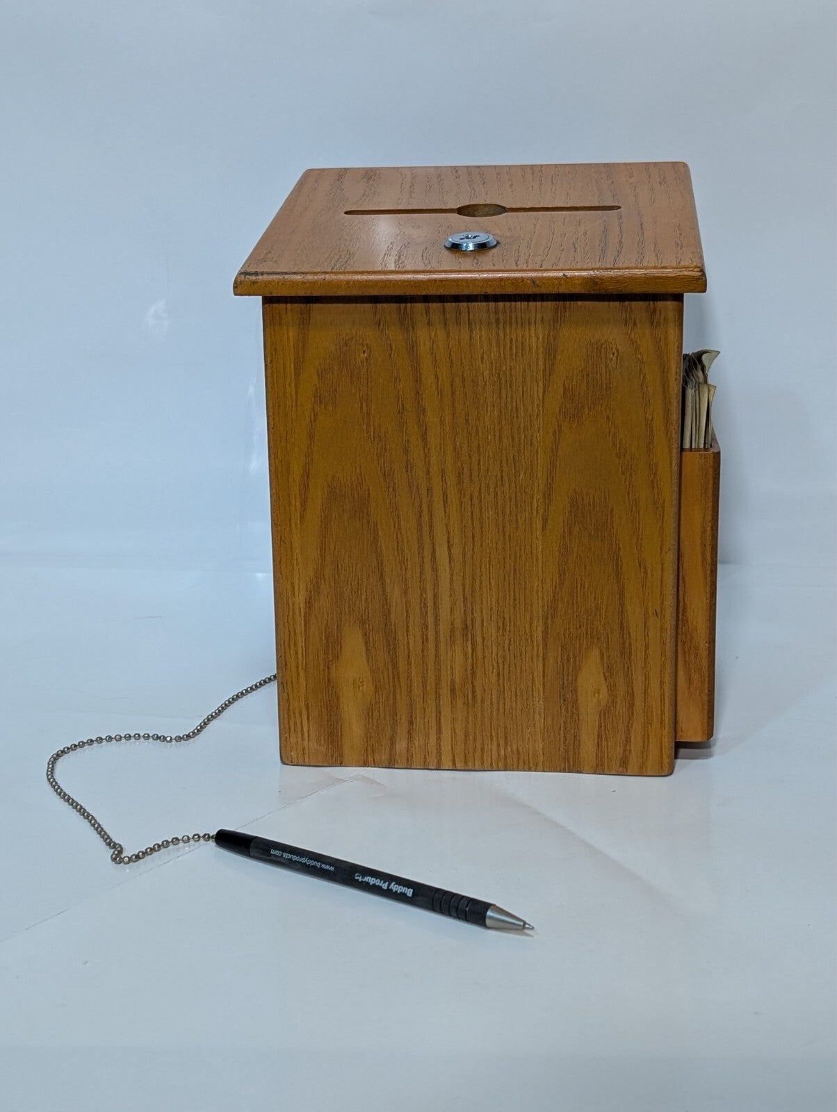Wood Suggestion Donation Box with Lock Attached Pen 10" Charity Fundraising