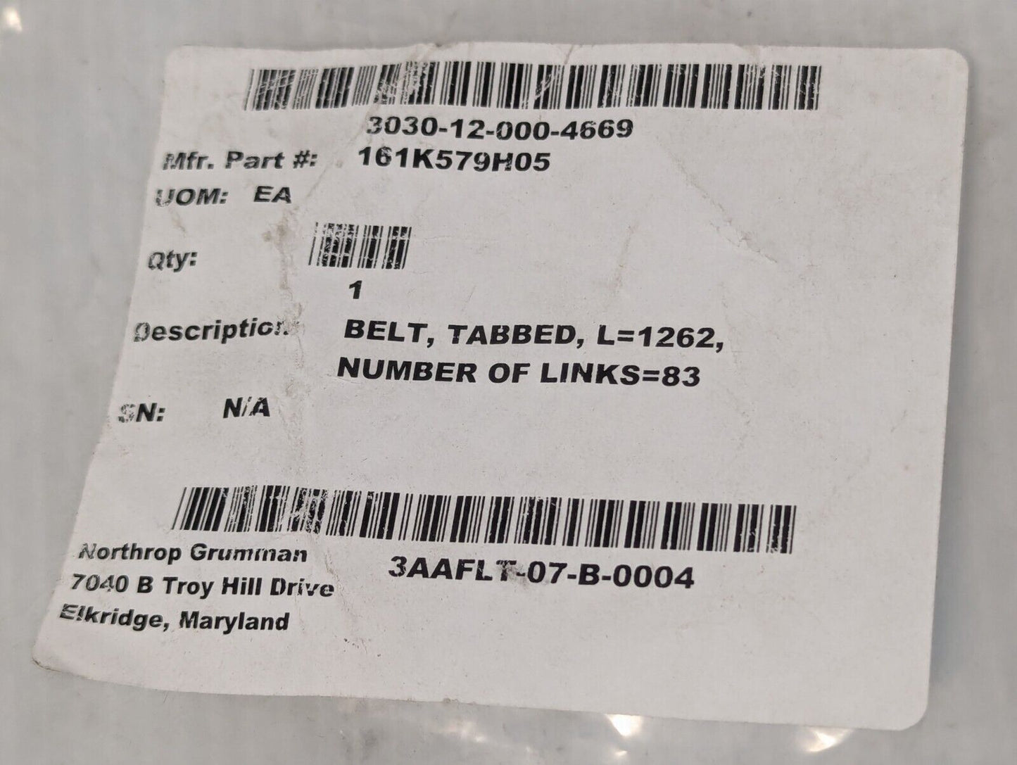 Intralox ser. 1100 acetal/nylon belt, 1.8 inches wide, 4.15 ft long, 83 rows
