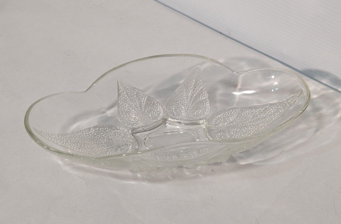 Vintage Oval Renaissance Hocking Clear Glass Dish with Beaded Leaf Motif