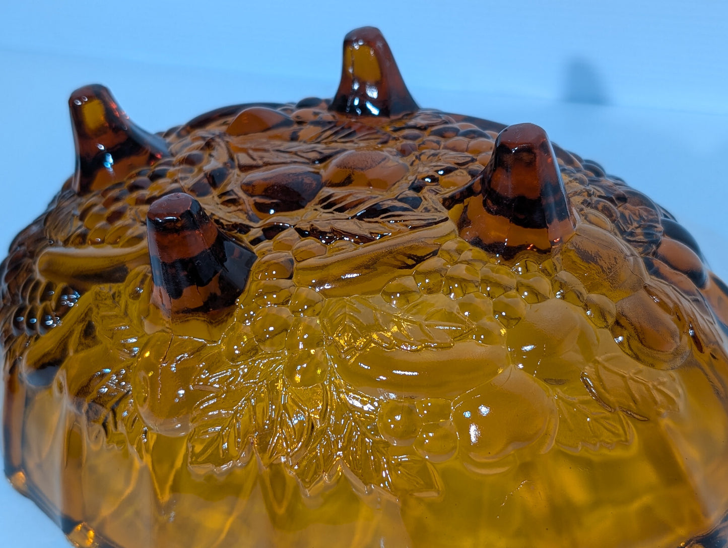 Vintage Antique Amber Gold Indiana Glass Scalloped Footed Fruit Bowl 12"