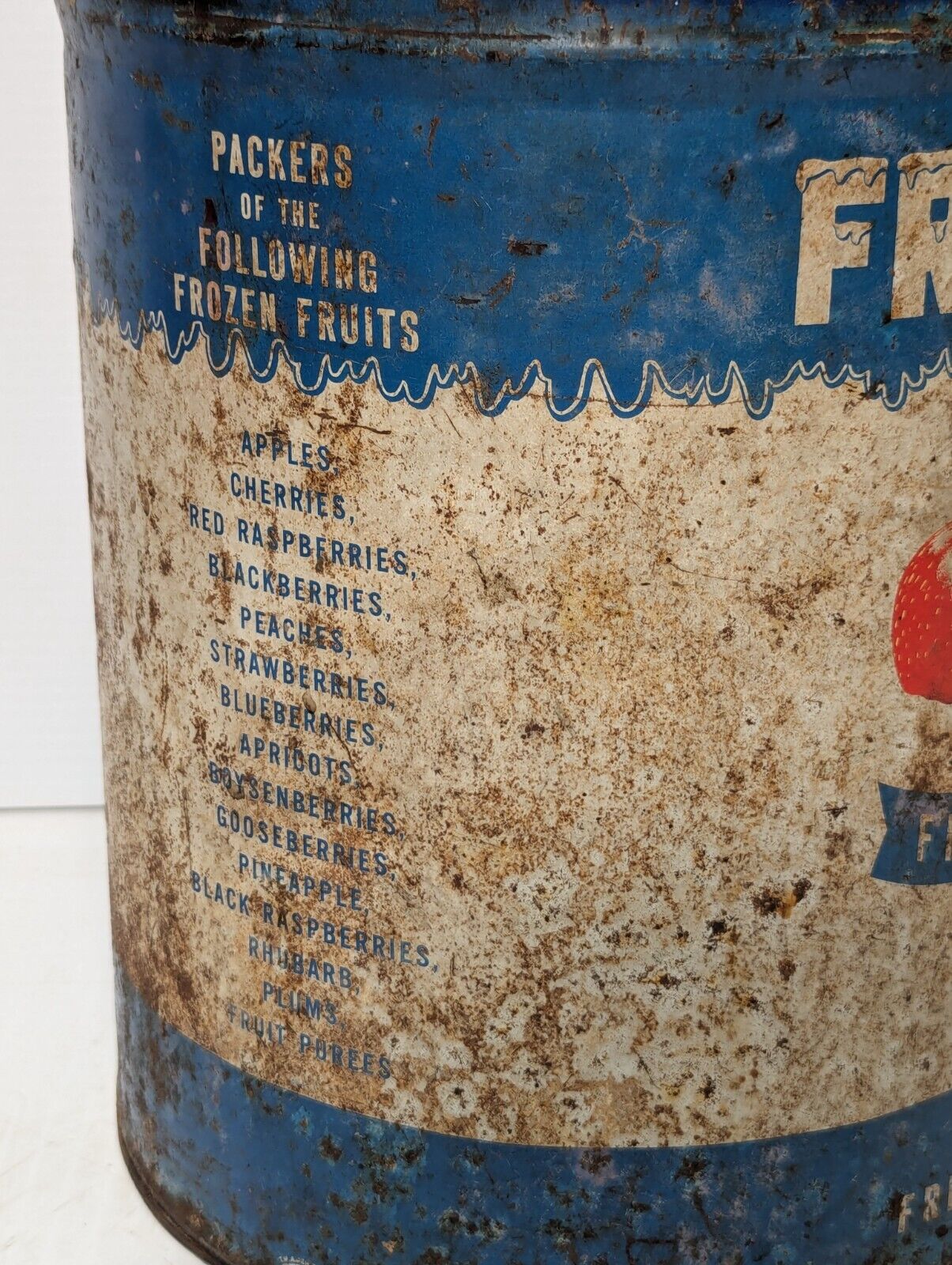 Frigid Fruits Large 10 Pound Tin, Vintage Canning Tin, Michigan - Free Shipping
