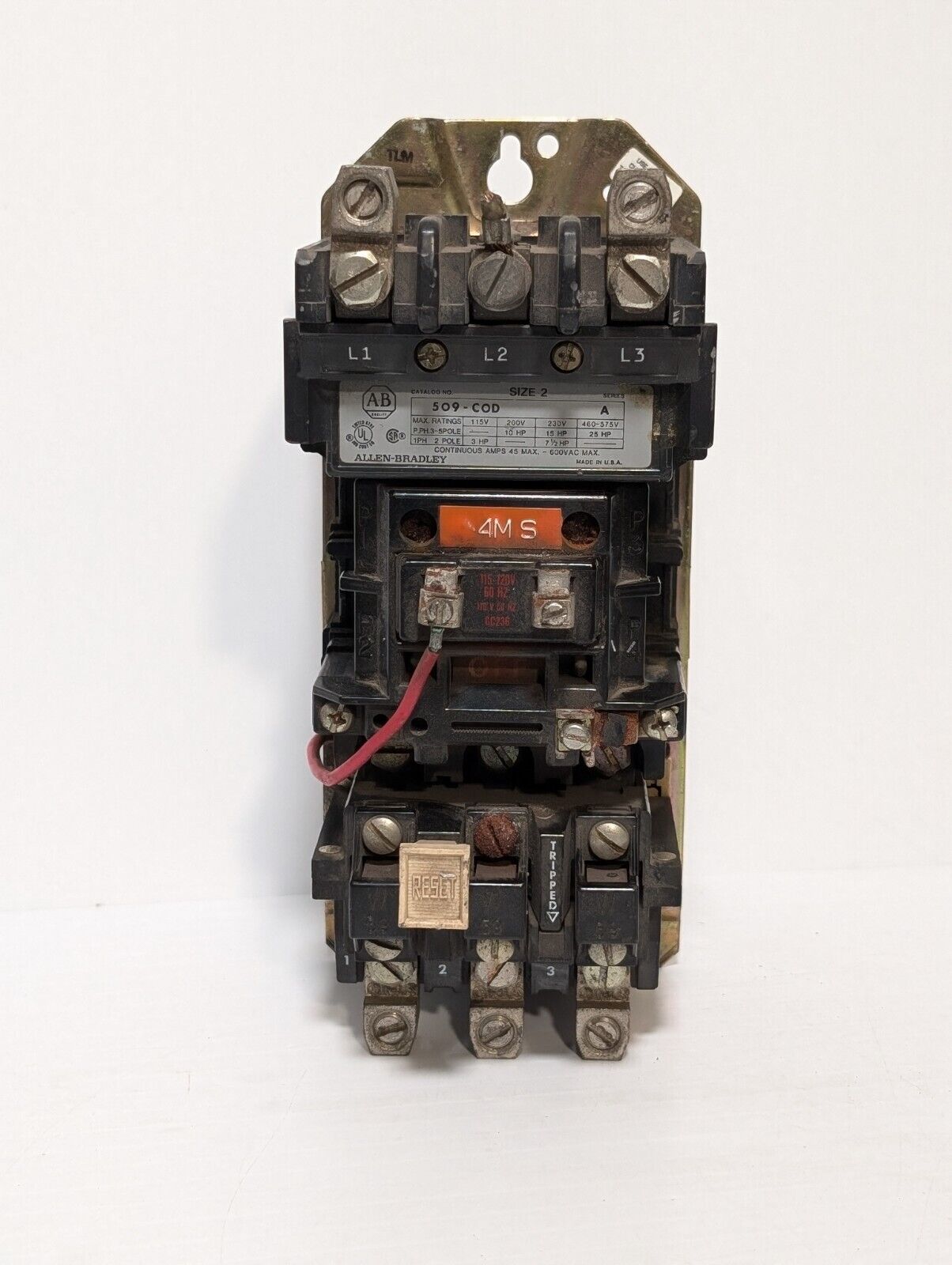 Allen Bradley AB 509-COD Size 2 Starter 120V Coil Series A Size 2 509-C0D