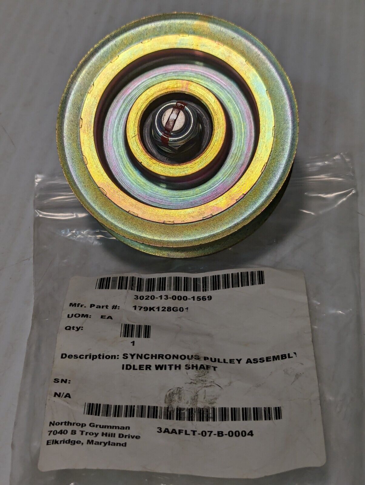 179K128G01 Synchronous Idler Pulley Assembly with Shaft, 3020-13-000-1569