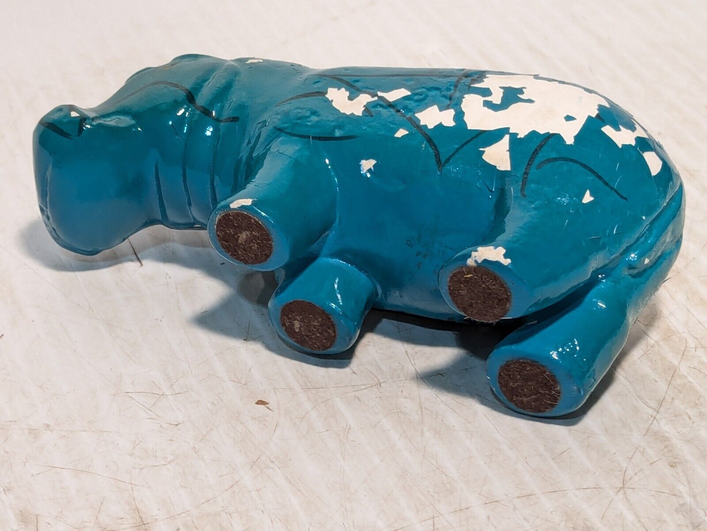 Vintage Blue Hippo, Dark Blue Green, Paper Weight, flecking paint -Free Shipping