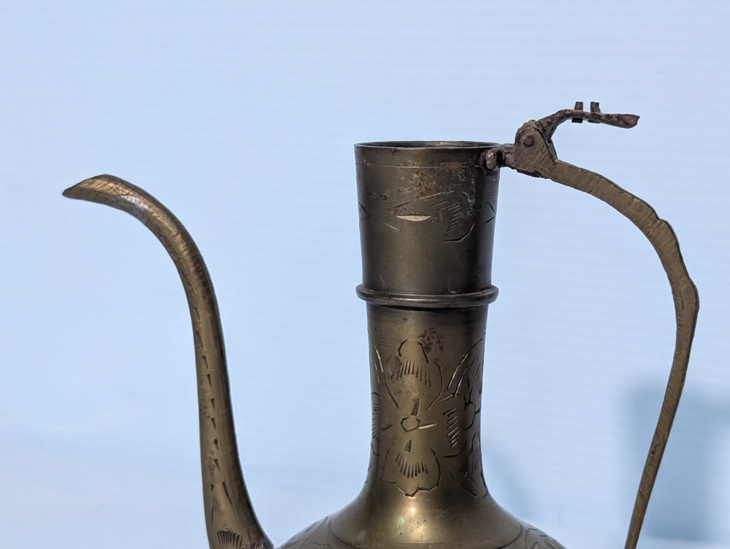 Vintage Moorish Brass Etched Indian Aftaba Ewer Water Pitcher 6.5" Tall