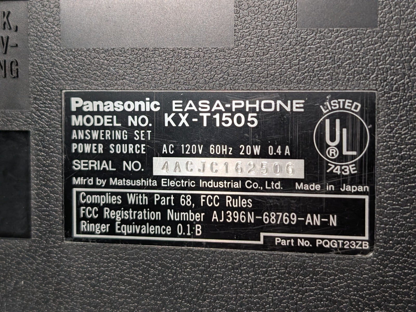 Vintage Panasonic KX-T1505 EASA-Phone Auto Telephone Answering System w\ KX-A51