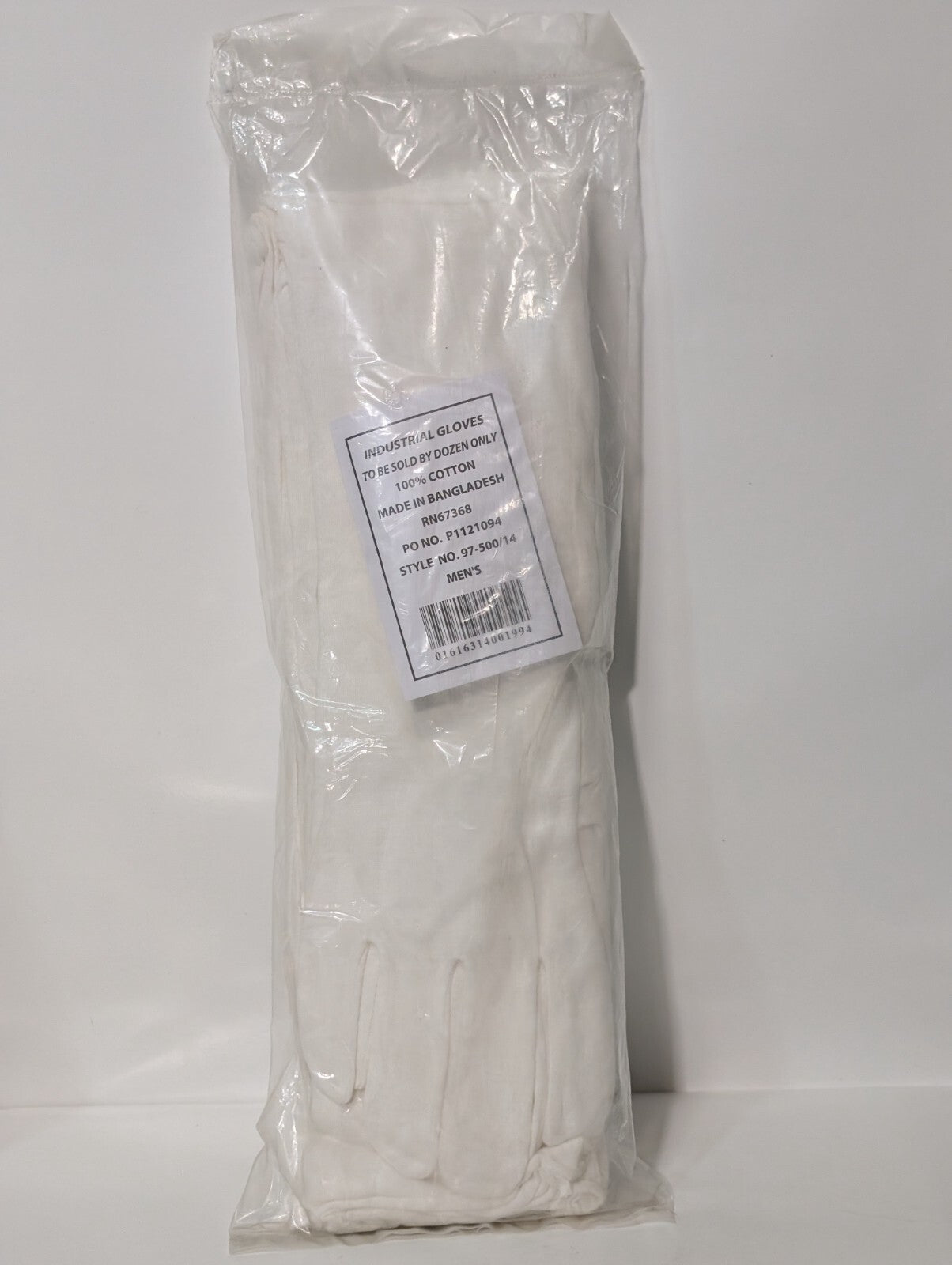 White Cotton Industrial Inspection Gloves 97-500/14 Men's Size 12 Pack