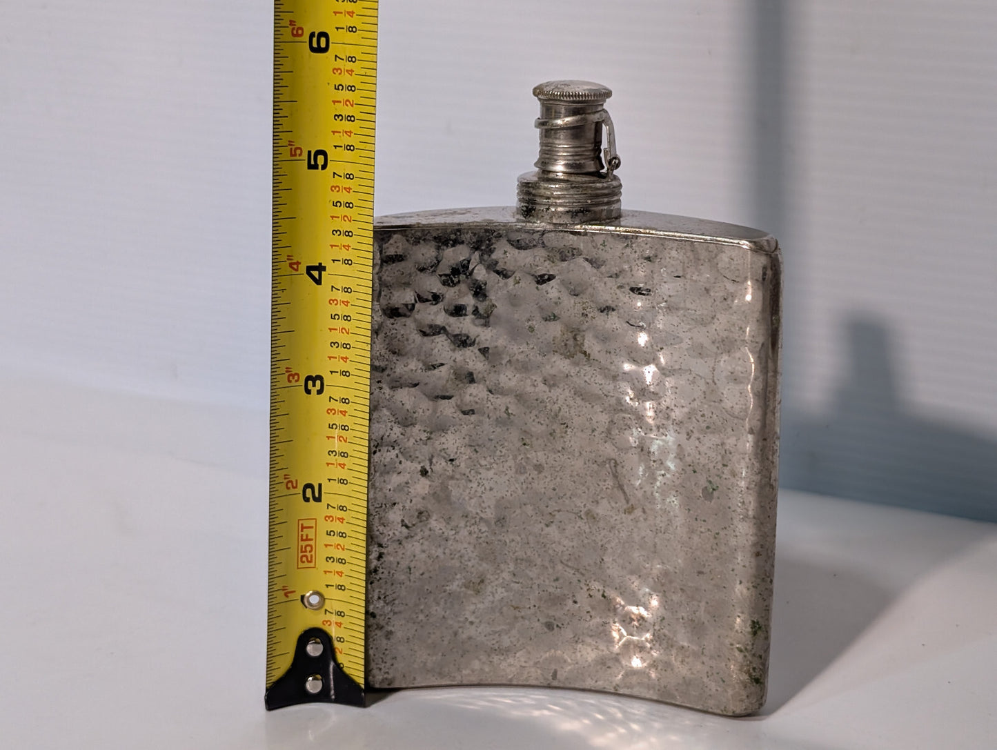 Vintage Hammered Silver Tin-Lined 8oz Liquor Curved Flask, Made in West Germany
