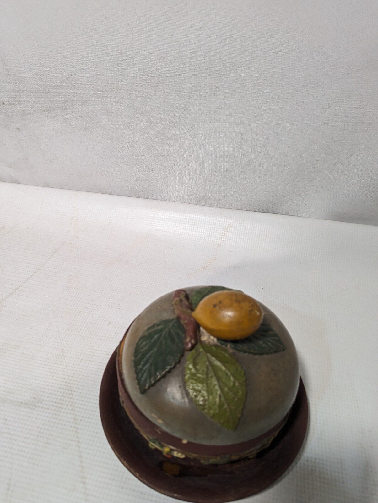 Vintage Floral Ceramic Pot and Saucer - Fruit Tree Cover and Wrapping Vine 5.5"