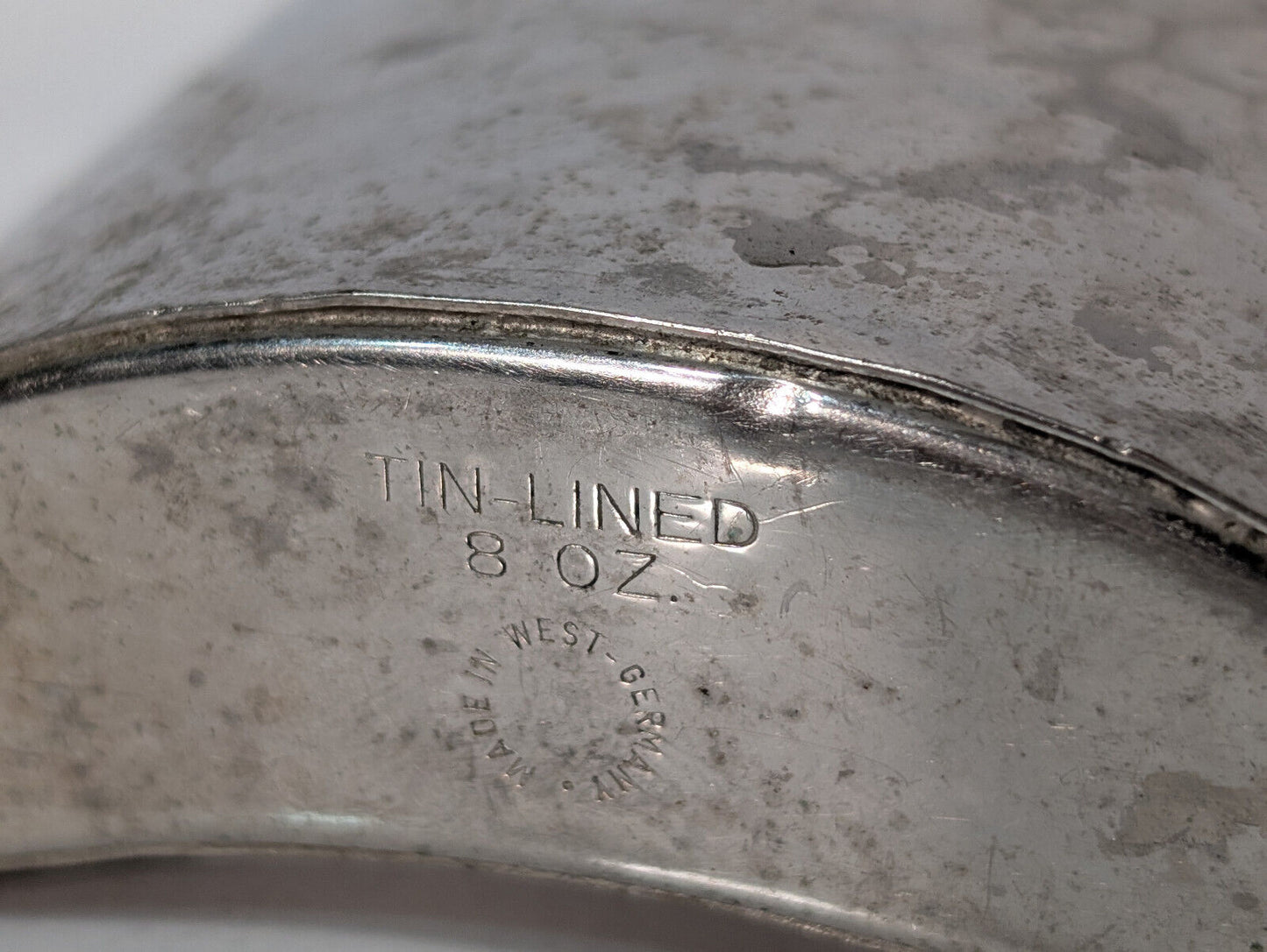 Vintage Hammered Silver Tin-Lined 8oz Liquor Curved Flask, Made in West Germany