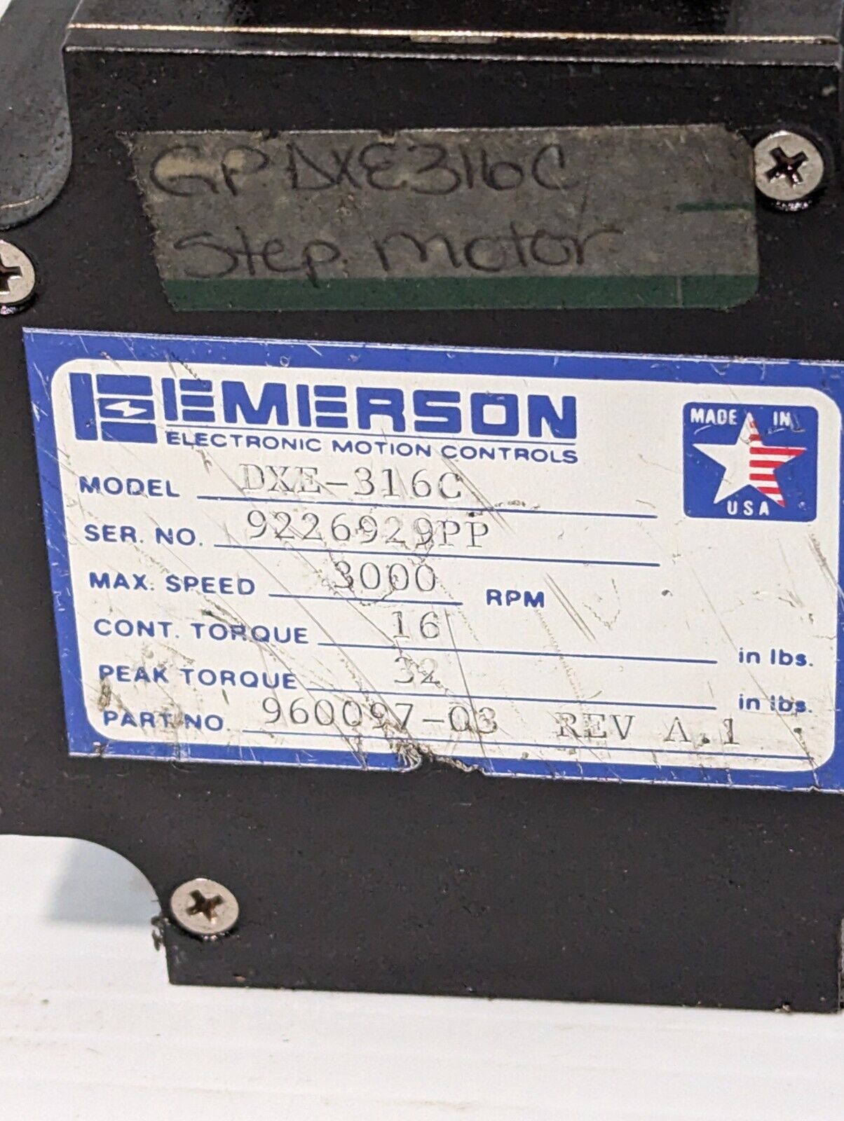 Emerson DXE-316C Servo Motor 3000RPM, 16-32lbs Torque - Free Shipping+Returns