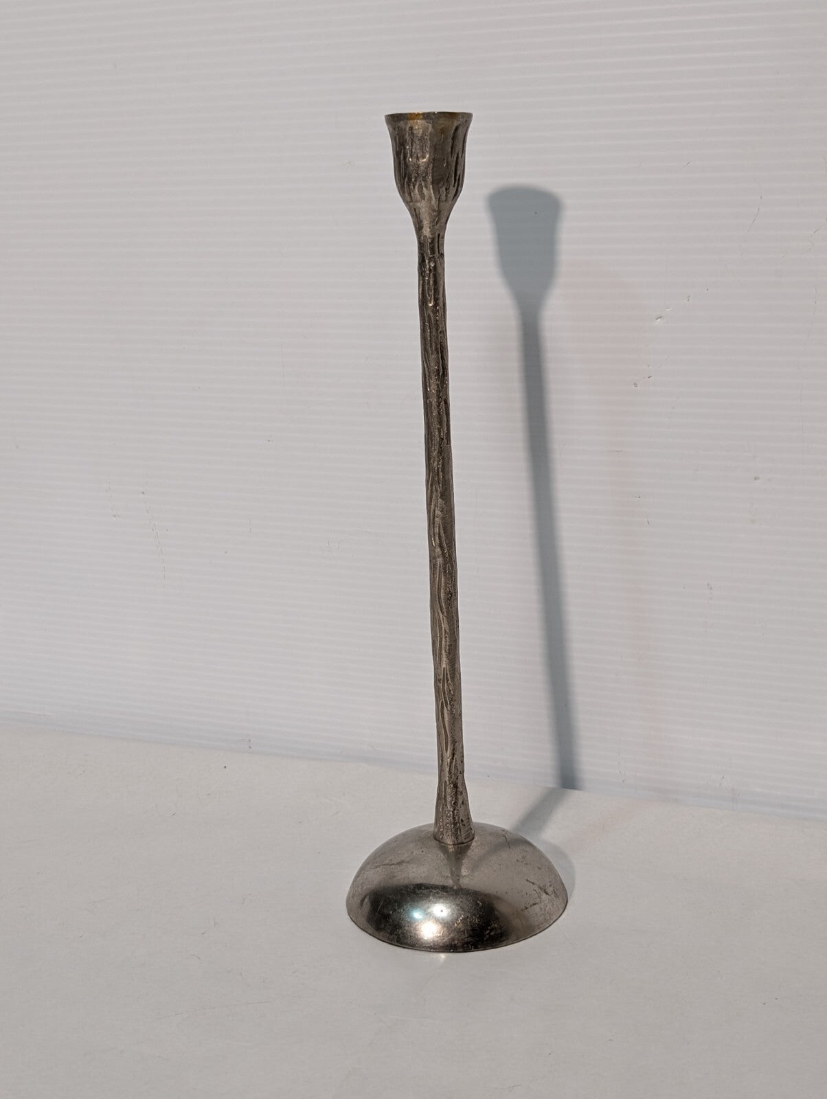 Vintage Silver Tree Bark Textured Candlestick Candle Holder 12.5" Tall