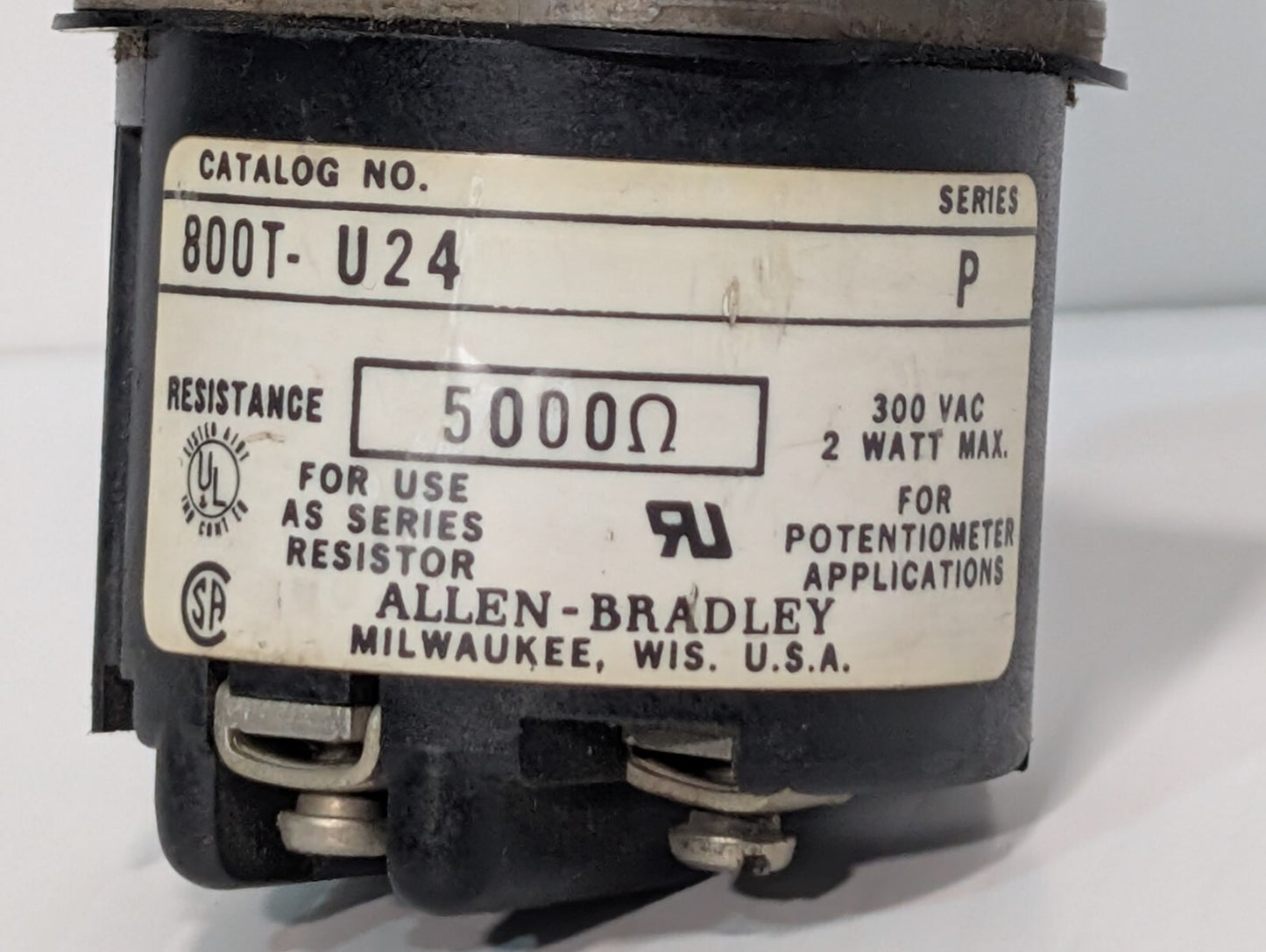Allen Bradley 800T-U24 Series P Potentiometer 5000 OHMS 2W Max 300 VAC AB