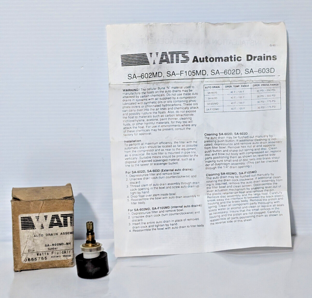 Watts Fluid Air SA-602MD-M4 Automatic Drain Assembly, 0655755