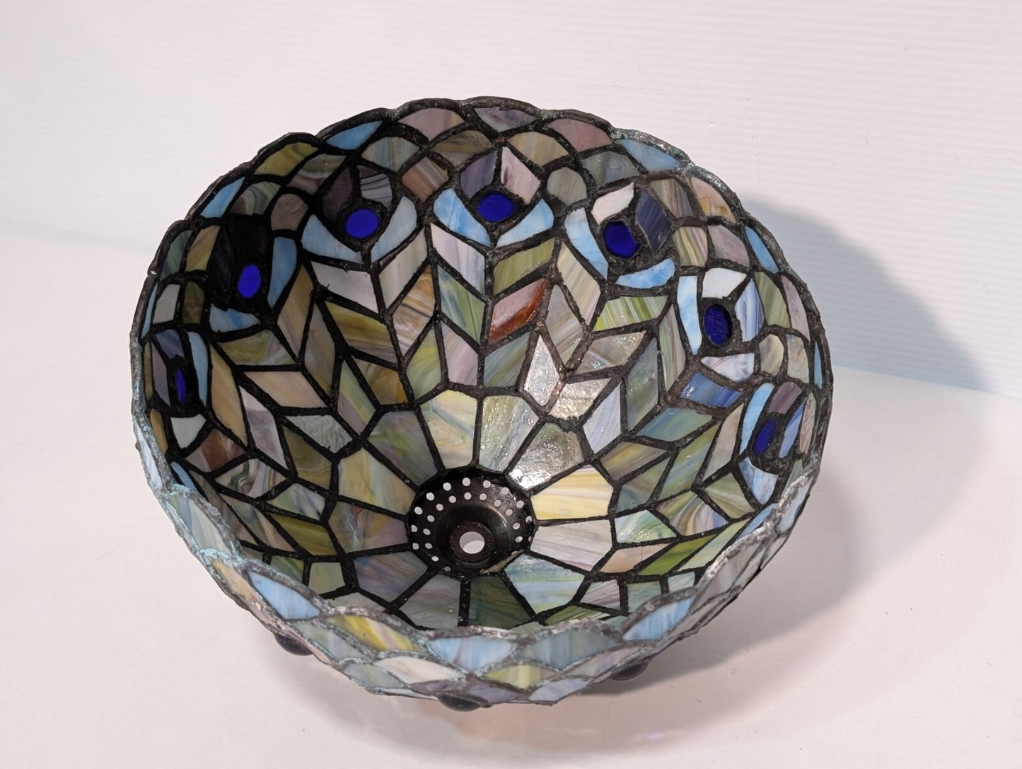 Vintage Leaded Glass Lamp Shade, 9" Wide, 6" Tall, Beautiful Piece