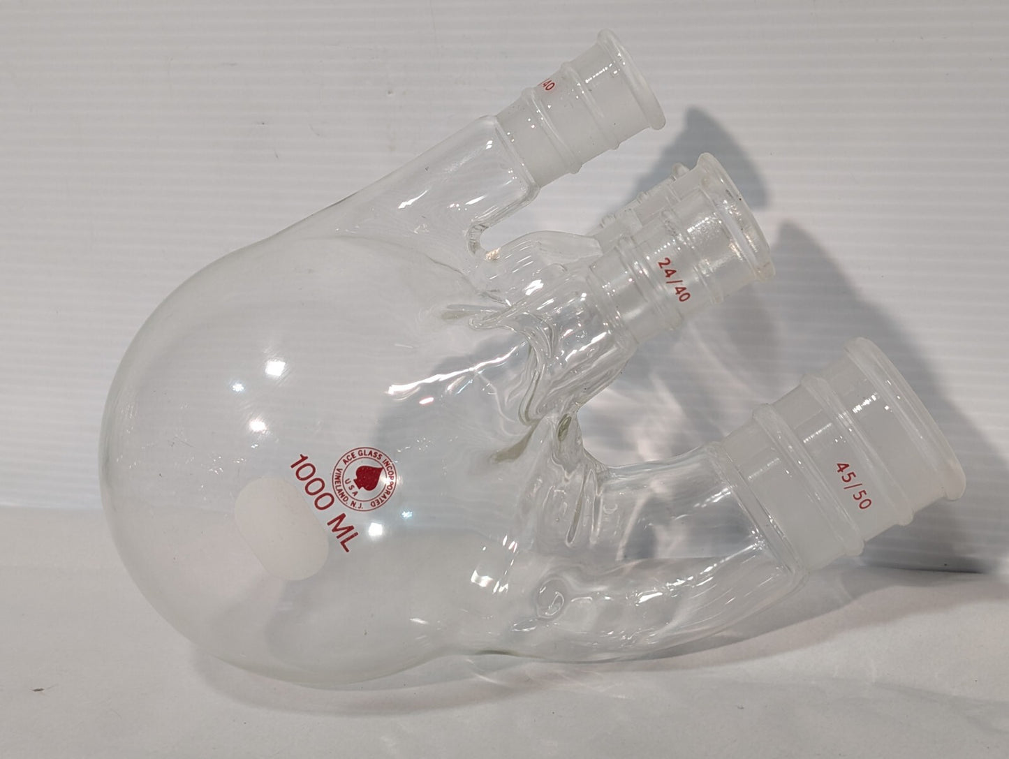 Ace Glass 4 Neck Round Bottom 1000ml Boiling Flask, (3) 24/40 & (1) 45/50
