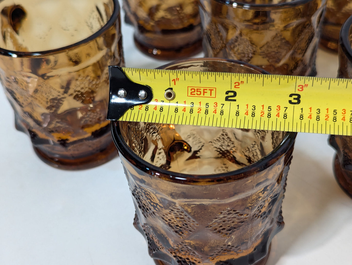 Vintage 8 Piece Anchor Hocking Amber Brown Glass Kimberly Diamond Cups Fire King