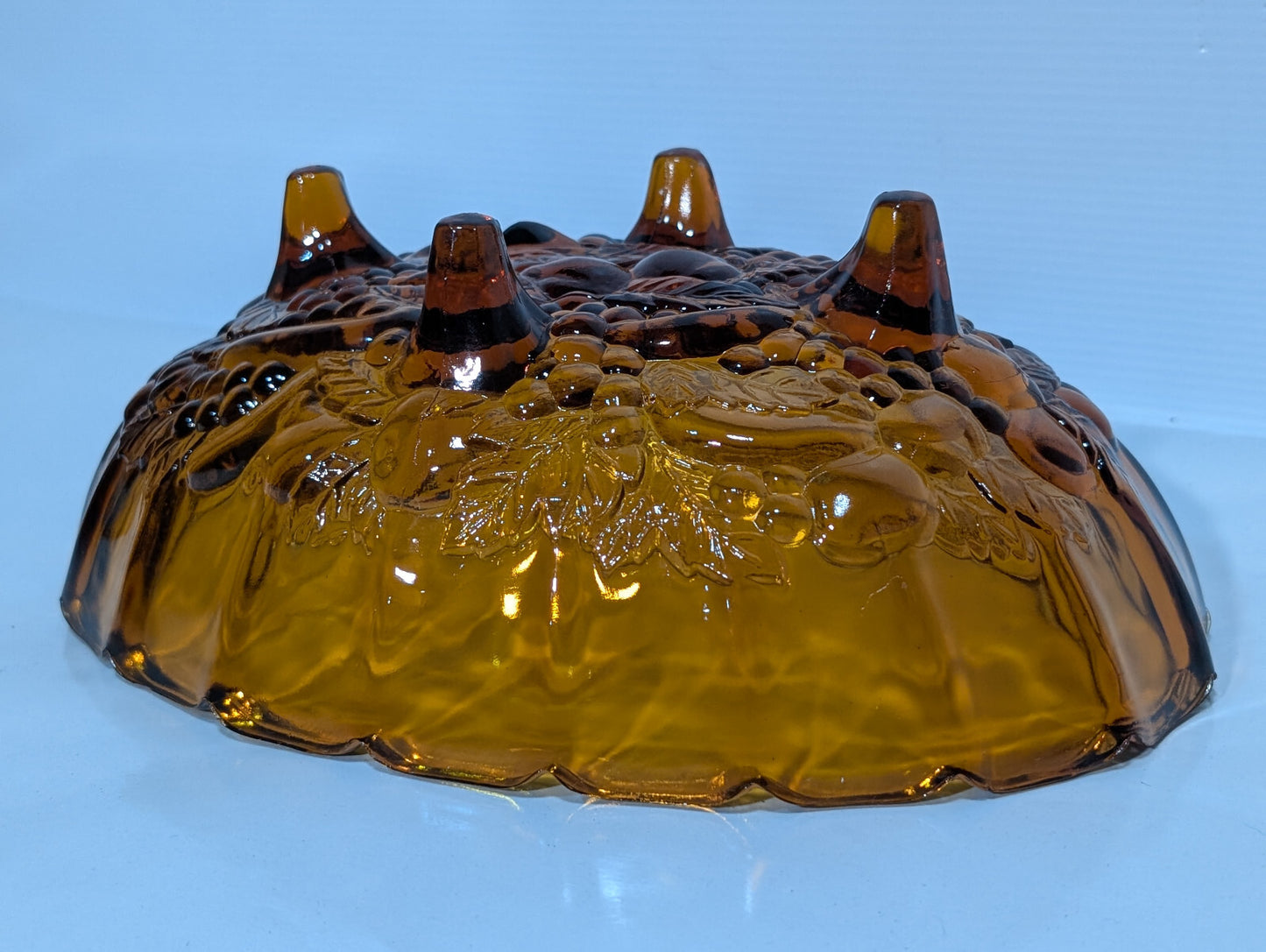 Vintage Antique Amber Gold Indiana Glass Scalloped Footed Fruit Bowl 12"