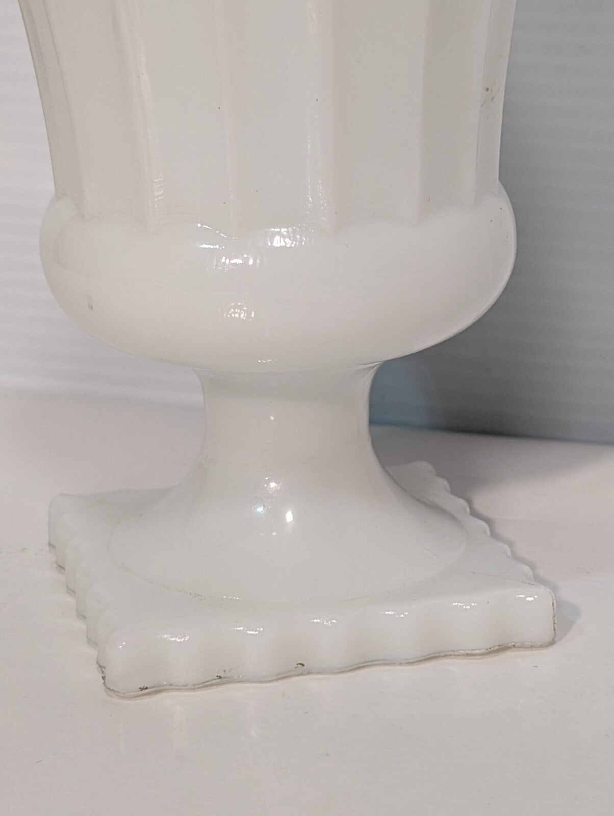 Vintage Hazel Atlas Milk Glass Grecian Style Pedestal Scalloped Compote Vase
