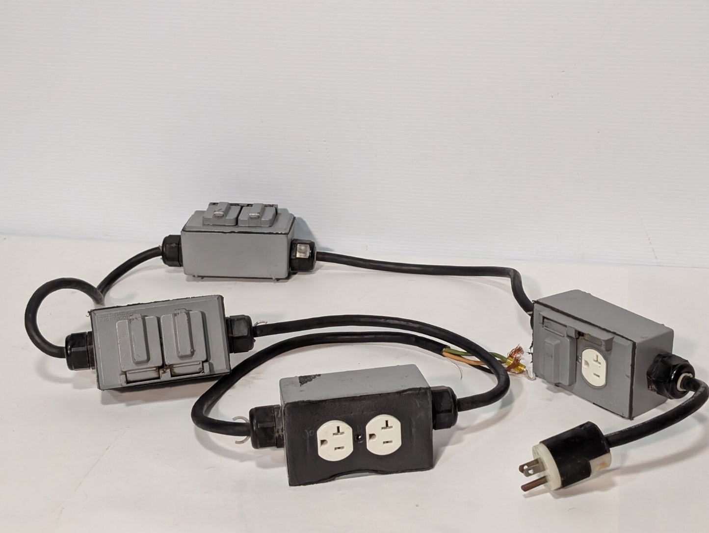 String of 4 Parallel Weather Proof Horizontal Duplex Power Outlet Receptacles