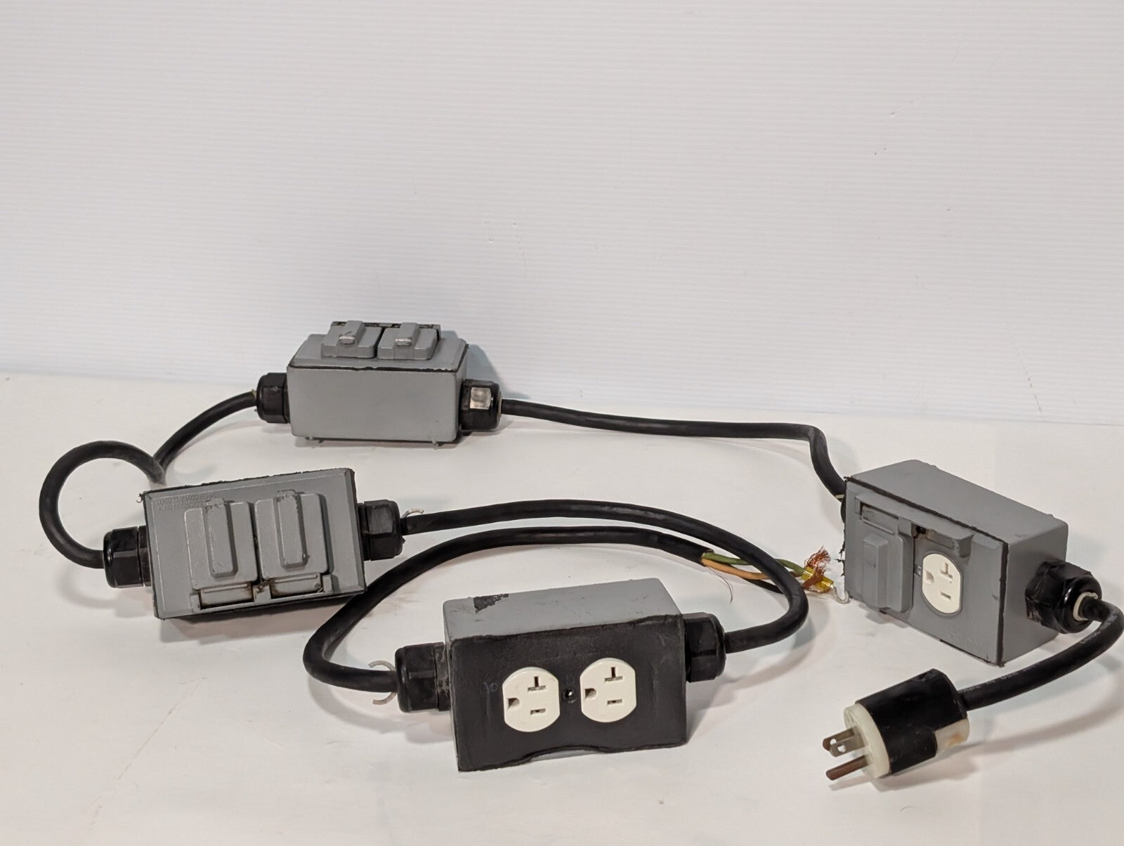 String of 4 Parallel Weather Proof Horizontal Duplex Power Outlet Receptacles